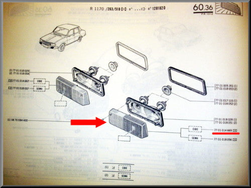 Stadslicht reflector links wit/wit CIBIE – Renault 12 – OEM 7701014669