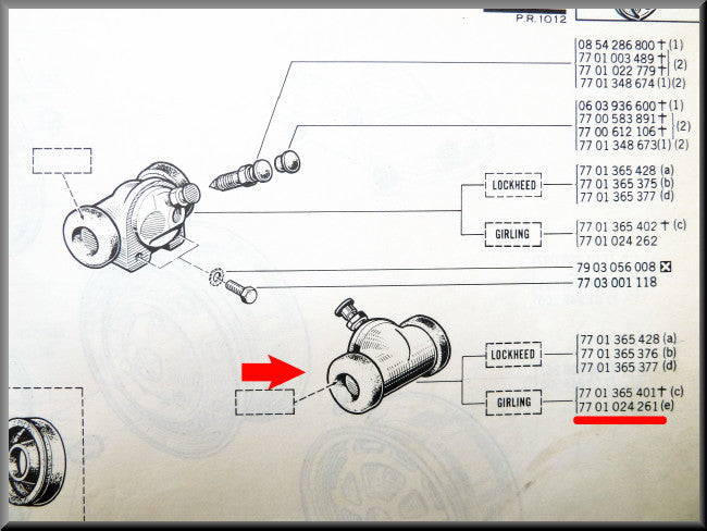 Wielrem cilinder achter links Girling – Renault 12 – OEM 7701024261