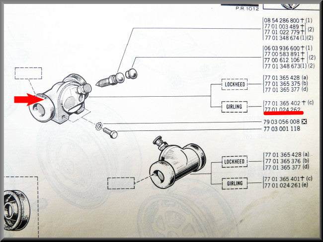 Cylindre de roue arrière droit Girling – Renault 12 - Renault 15 – OEM 7701024262