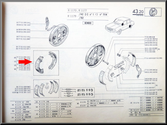 Brake Shoes Bendix – Renault 12 – Renault 15 - Renault 17 - OEM 7701201212