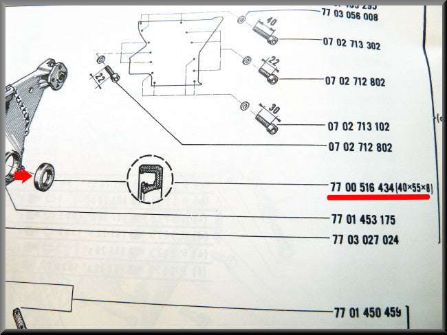 Krukas keerring (40x55x8 mm) – Renault 12 – OEM 7700516434