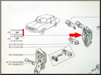 Serrure de porte avant droite – Renault 12 – OEM 7700518088 / 6000046770 / 7700576481