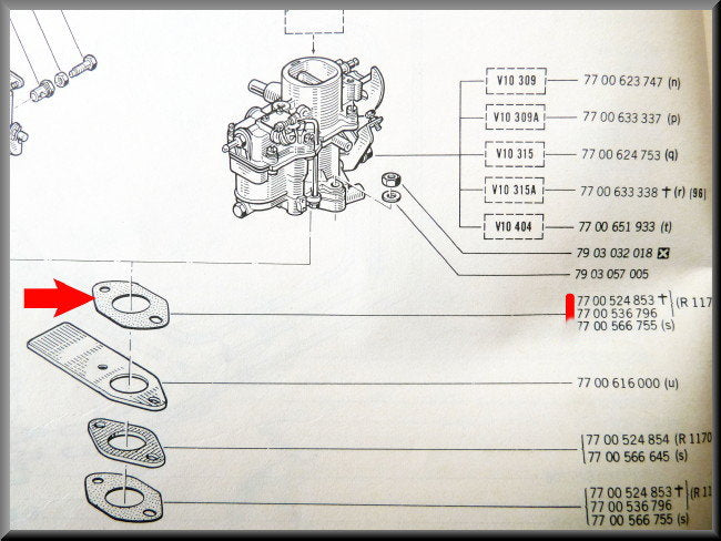 Joint d'embase carburateur (65mm) – Renault 12 – Renault 4 – Renault 5 - OEM 7700536796