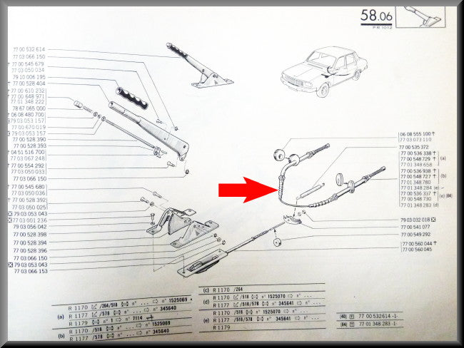 Handbrake cable – Renault 12 Break – OEM 7701348284