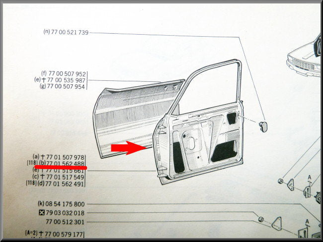 Portière avant droite – Renault 12 – OEM 7701562488