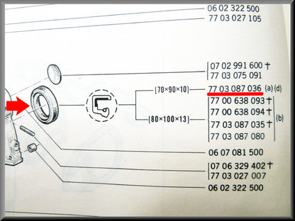 Joint spi vilebrequin côté volant moteur (70x90x10 mm) – Renault 12 – Renault 5 - Renault 10 - OEM 7703087036 / 7700517058