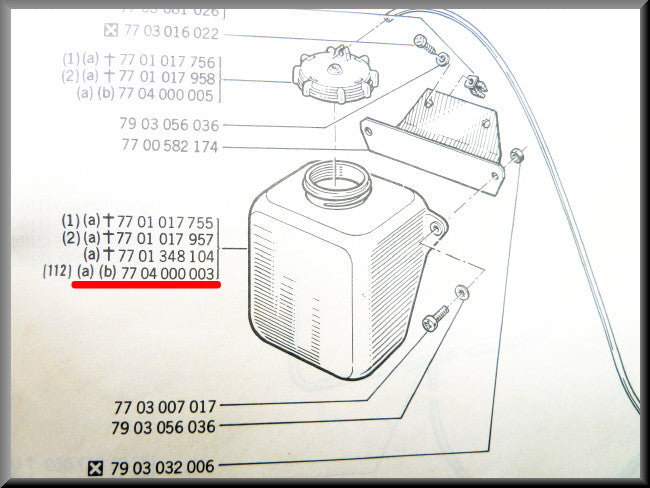 Réservoir lave-glace – Renault 12 – Renault 18 - Renault 4 -  OEM 7704000003