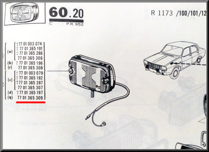 Projecteur additionnel – Renault 12 – Renault 16 - Renault 5 - Renault divers - OEM 7701365309