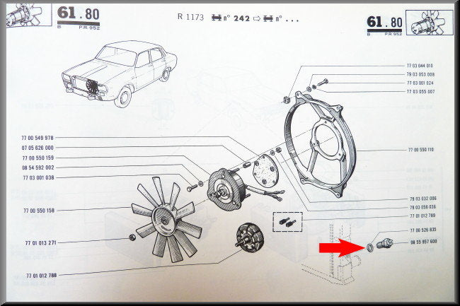 Contacteur ventilateur radiateur 88-74 degrés M22x1,5 - Renault 12 - Renault 16 - Renault 18 - OEM 7700564467B / 7010010888
