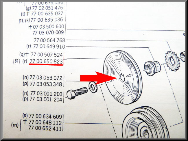 Poulie vilebrequin avec cale – Renault 12 – Renault 15 - Renault 17 - OEM 7700649910 / 7700650823