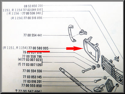 Cadre de phare droit (plastique) – Renault 16 TL, TS >1972 – OEM 7700580995