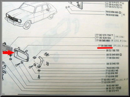Cadre de phare gauche (plastique) – Renault 16 TL, TS >1972 – OEM 7700580996