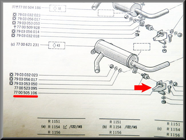 Uitlaat houder links achter – Renault 16 – OEM 7700505106