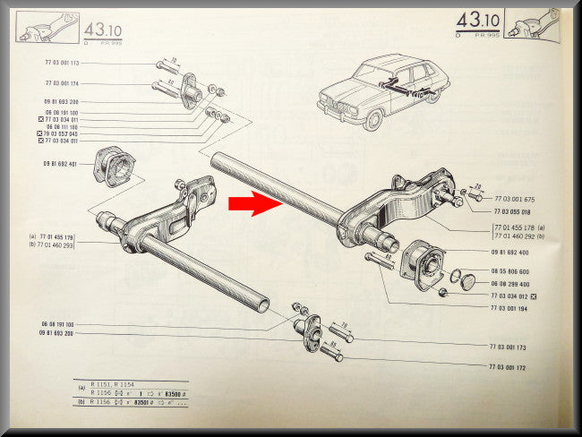 Essieu arrière gauche – Renault 16 – OEM 7701455178 – Occasion
