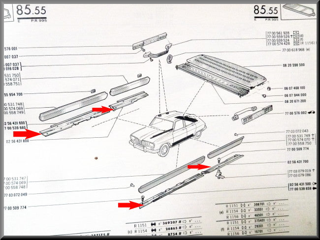 Baguettes de seuil intérieures – Renault 16 – OEM 0256431500 / 0256431700 / 0256431600 / 0256431800 – Occasion