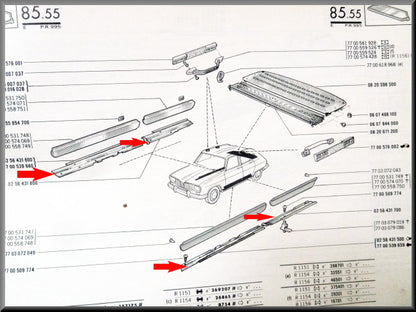 Baguettes de seuil intérieures – Renault 16 – OEM 0256431500 / 0256431700 / 0256431600 / 0256431800 – Occasion