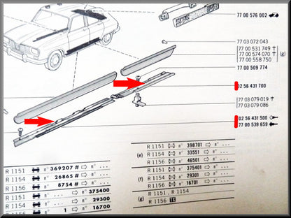 Baguettes de seuil intérieures – Renault 16 – OEM 0256431500 / 0256431700 / 0256431600 / 0256431800 – Occasion
