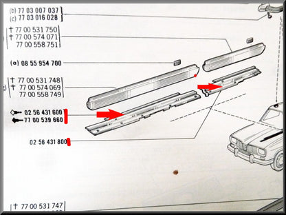 Baguettes de seuil intérieures – Renault 16 – OEM 0256431500 / 0256431700 / 0256431600 / 0256431800 – Occasion