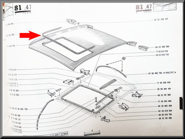 Sealing strip with stainless steel profile for the open roof – Renault 16 – OEM 0428932400