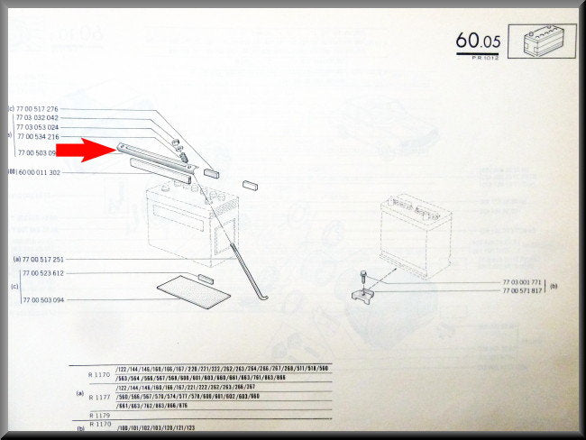 Fixation de batterie – Renault 12 – Renault 16 - Renault 17 - OEM 7700503096
