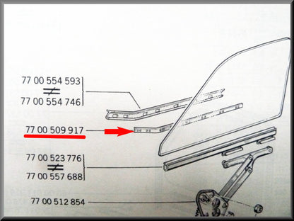 Baguette métallique joint de vitre avant droite – Renault 12 – OEM 7700509917
