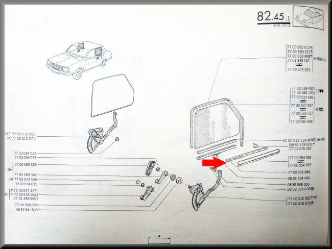 Bande métallique pour joint de vitre de porte arrière – Renault 12 – OEM 7700509986