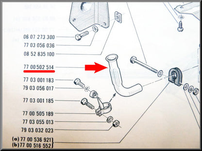 Collecteur d'échappement (petit tuyau de flamme) – Renault 16 TS, TX <1975 – OEM 7700502514