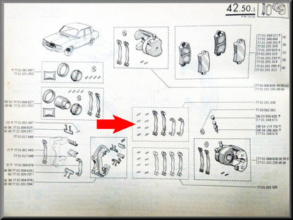 Jeu de ressorts de plaquettes de frein – Renault 12 – Renault 15 – Renault 16 – Renault divers – OEM 7701201308