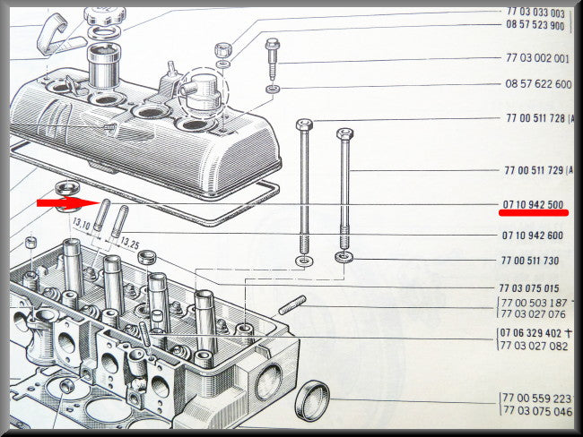 Guide de soupape 13,10 mm, 49 mm – Renault 16 – OEM 0710942500A