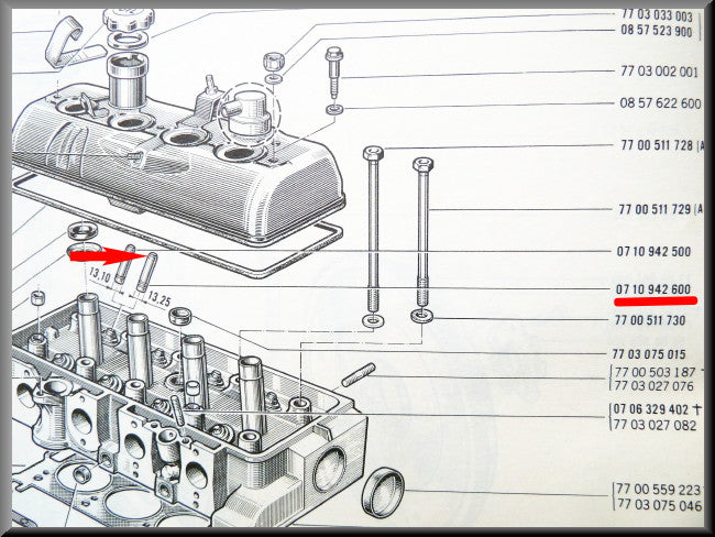 Valve guide 13.25mm 49mm – Renault 16 – OEM 0710942600A
