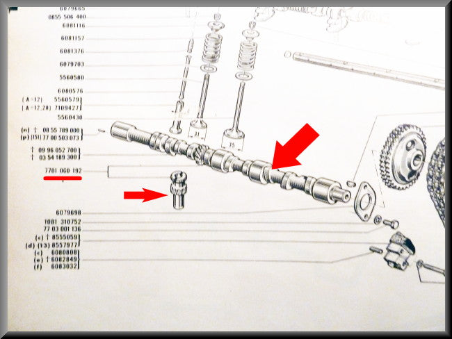 Arbre à cames avec pignon d'allumage (moteur 697 et 821) – Renault 16 TL, L – OEM 7701000192A – Neuf