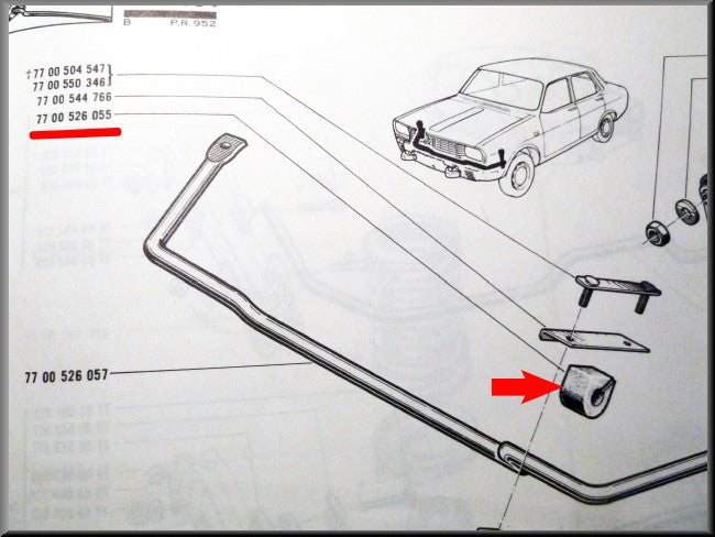 Caoutchouc de barre stabilisatrice (Trou : 25 mm) – Renault 12 Gordini - Renault 17 – OEM 7700526055