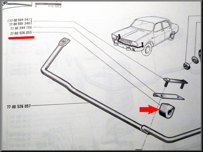 Caoutchouc de barre stabilisatrice (Trou : 25 mm) – Renault 12 Gordini - Renault 17 – OEM 7700526055
