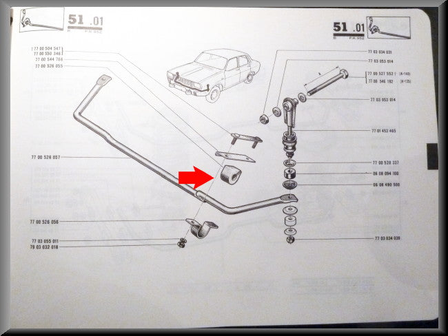 Caoutchouc de barre stabilisatrice (Trou : 25 mm) – Renault 12 Gordini - Renault 17 – OEM 7700526055