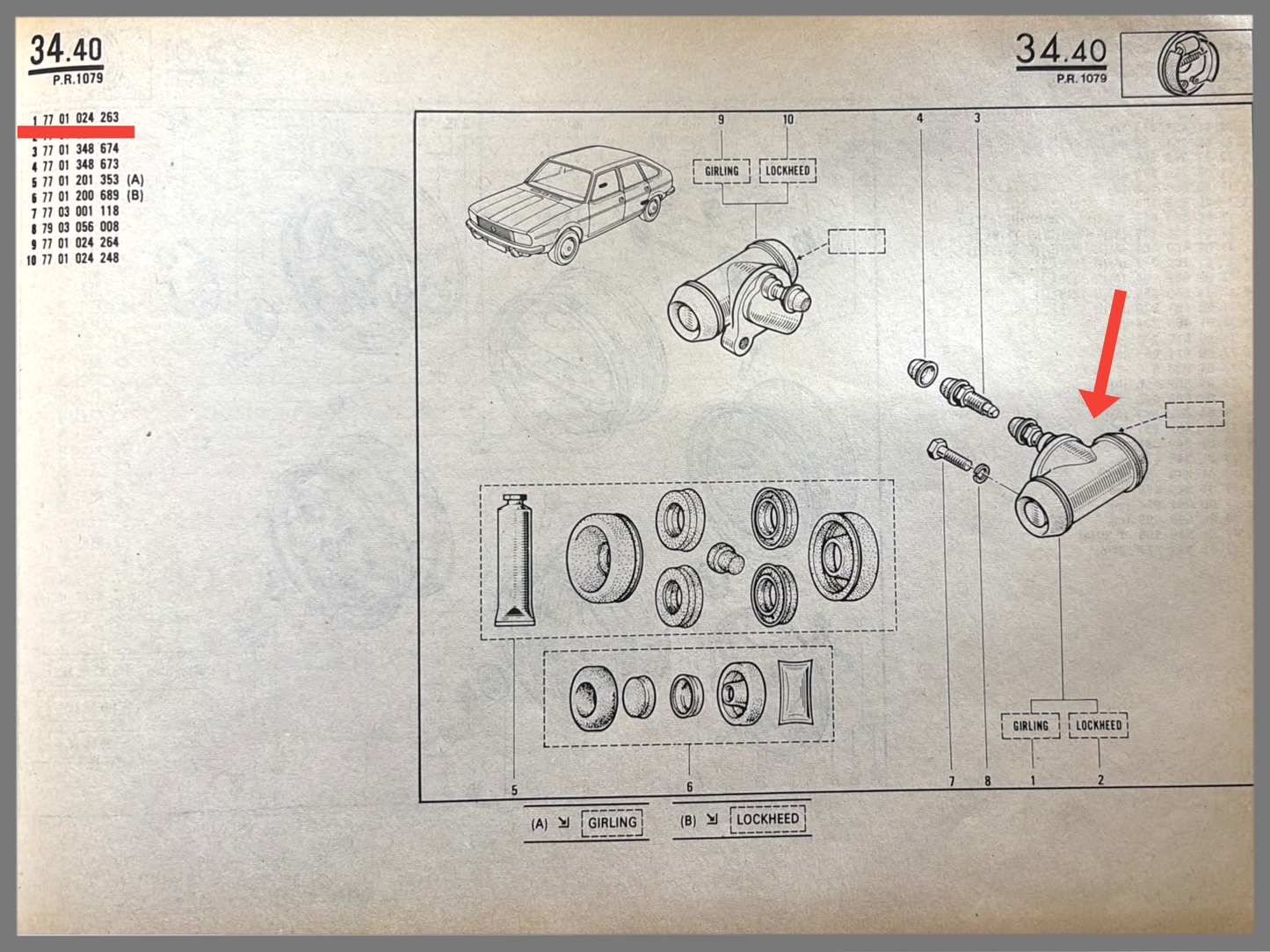 Wielremcylinder achterzijde rechts - Renault 20 - Renault 25 - Renault 30 - OEM 7701024263