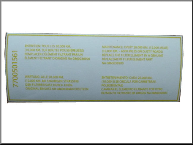 Autocollant transparent pour le filtre à air – Renault 16 TS