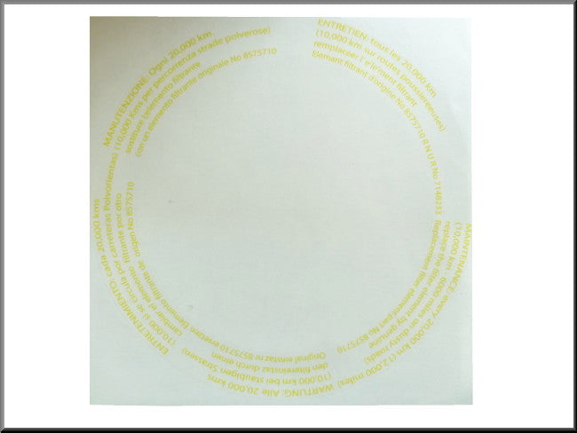 Autocollant transparent pour le filtre à air – Renault 16 TL, L – OEM 7700501561
