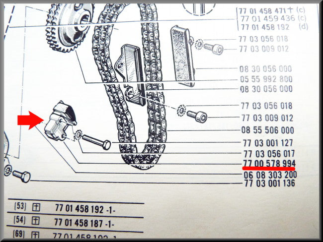 Tendeur de chaîne de distribution – Renault 16 - Renault 12 Gordini - Alpine A110 - Renault divers – OEM 7700578994