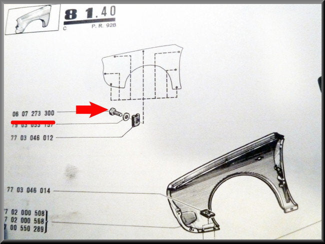 Vis de fixation agrafe carrosserie – Renault 12 - Renault 15 - Renault 16 - Renault divers – OEM 7703016144