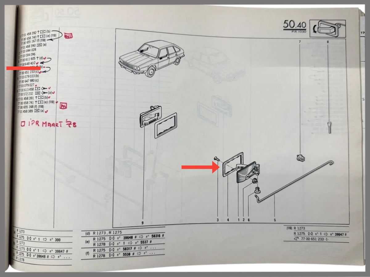 Sierlijst deurgreep binnenzijde - Renault 20 - Renault 30 - OEM 7700648402