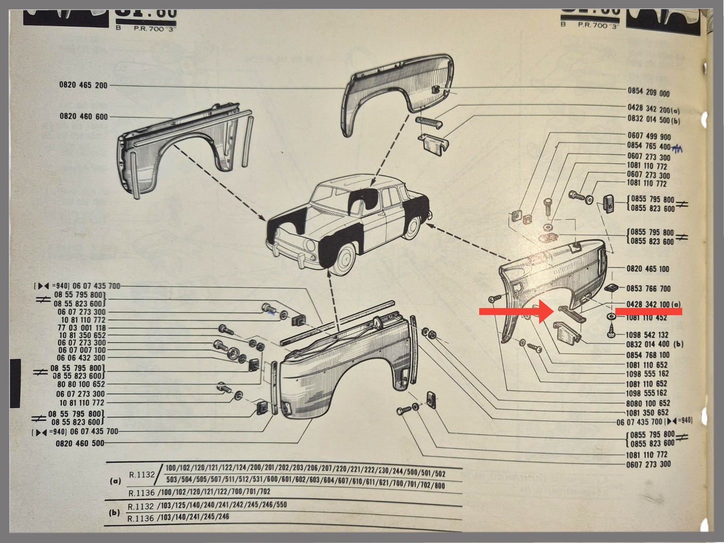 Steun spatbord achter rechts – Renault 8 – Renault 10 - OEM 0428342100