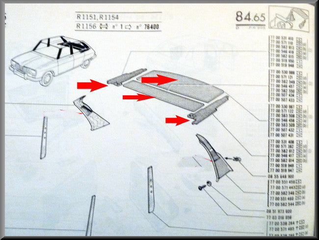 Planche arrière et garnitures de montant C grises (bouclées) – Renault 16 – OEM 7700531408 / 7700531410 / 7700530986 / 7700530987