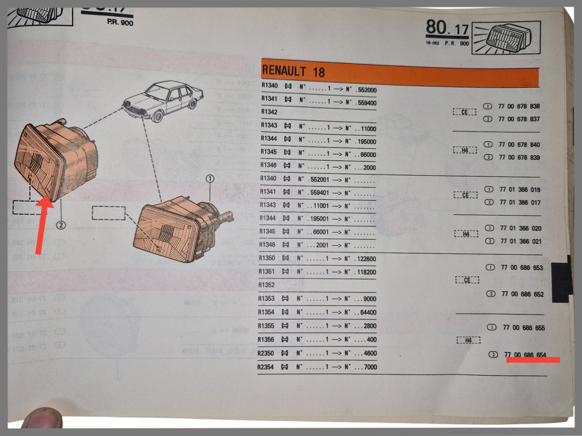 Koplamp voorzijde rechts H-4 - Renault 18 Break - OEM 7701686654