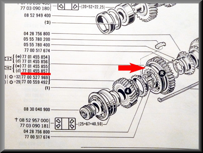 Pignon marche arrière avec moyeu synchroniseur (37 dents) – Renault 16 – OEM 7701455857 / 7701455854 / 7700455855 / 7701455856