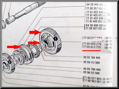 Pignon de 1ère vitesse avec moyeu synchroniseur (42 dents) – Renault 16 – OEM 7700613725A