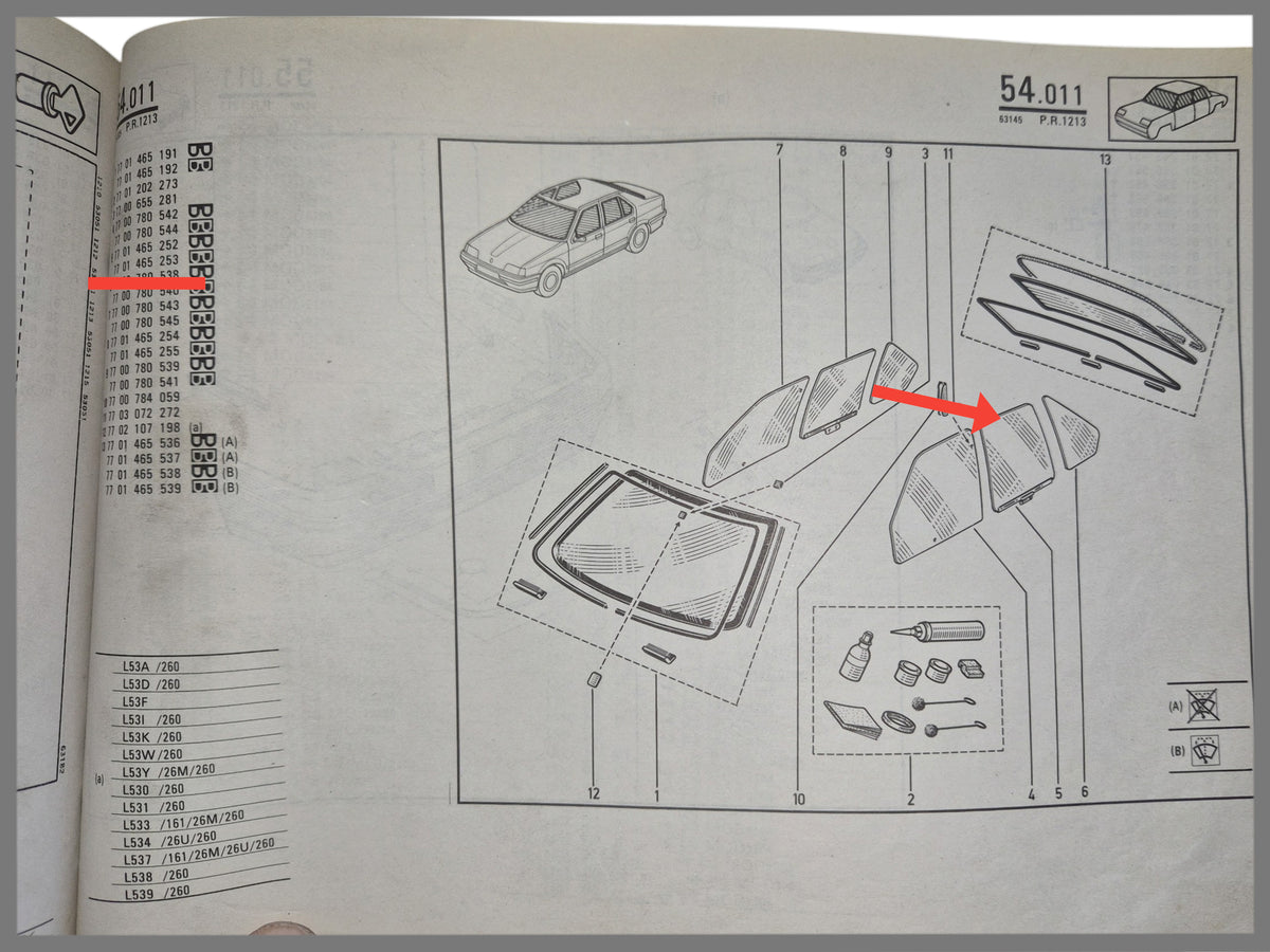 Side window door rear left - Renault 19 - OEM 7701465263