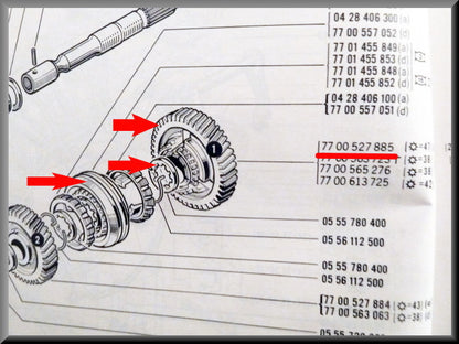 Pignon de 1ère vitesse avec moyeu synchroniseur (47 dents) boîte 336 – Renault 16 – OEM 7700527885 / 0555780400 / 7701452136