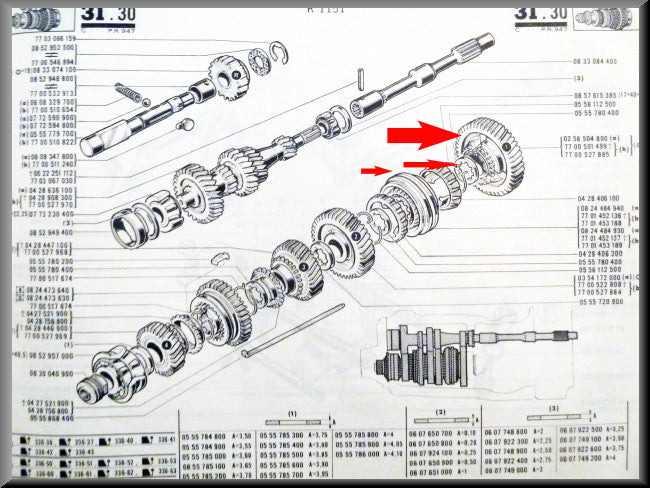 Pignon de 1ère vitesse avec moyeu synchroniseur (47 dents) boîte 336 – Renault 16 – OEM 7700527885 / 0555780400 / 7701452136