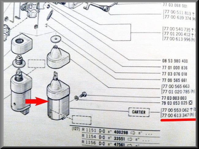 Electromachnetische bediening centrale deurvergrendeling – Renault 16 TS - TX – OEM 7700613347