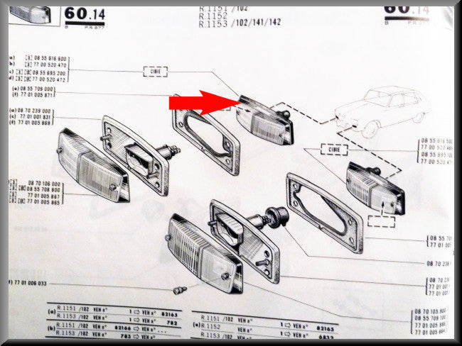 Clignotant droit – Renault 16 L-TL-TS – OEM 0855616600
